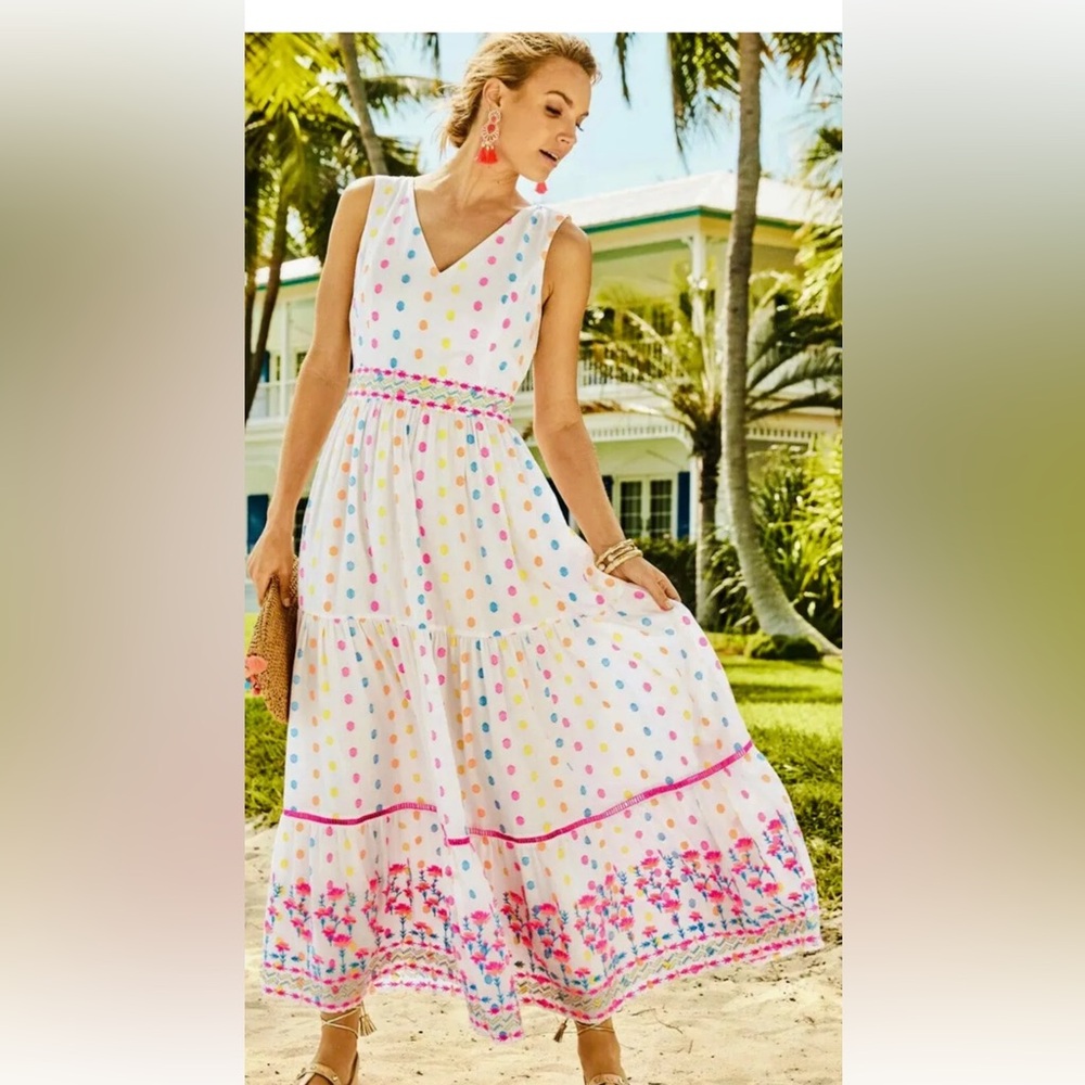 Lilly Pulitzer Carleen Maxi Dress in Tropical Dot Clip NWT - Size 6